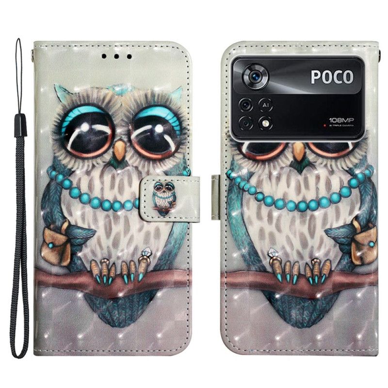 Flip Cover Poco X4 Pro 5G Med Snor Frøken Strappy Owl