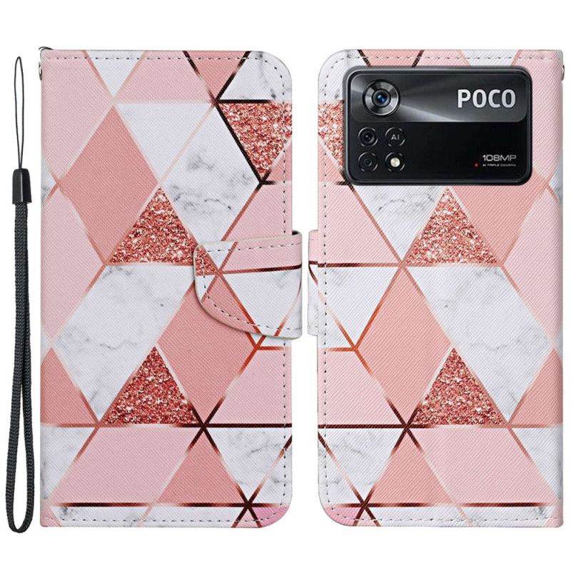 Flip Cover Poco X4 Pro 5G Med Snor Marmor Glitterrem