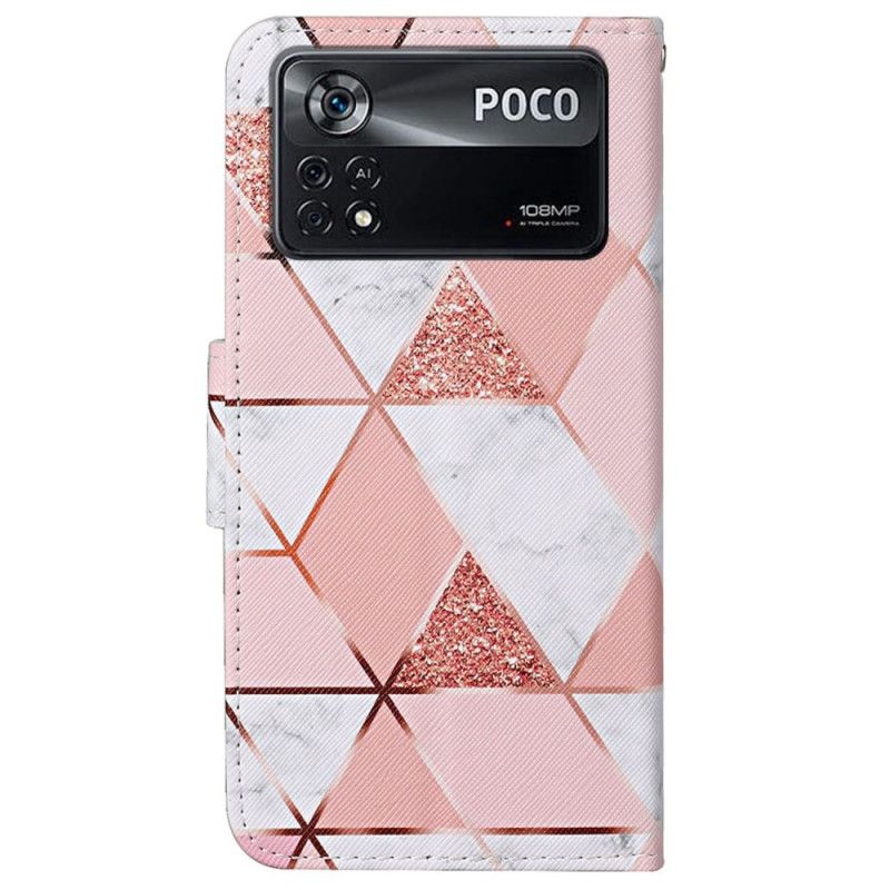 Flip Cover Poco X4 Pro 5G Med Snor Marmor Glitterrem