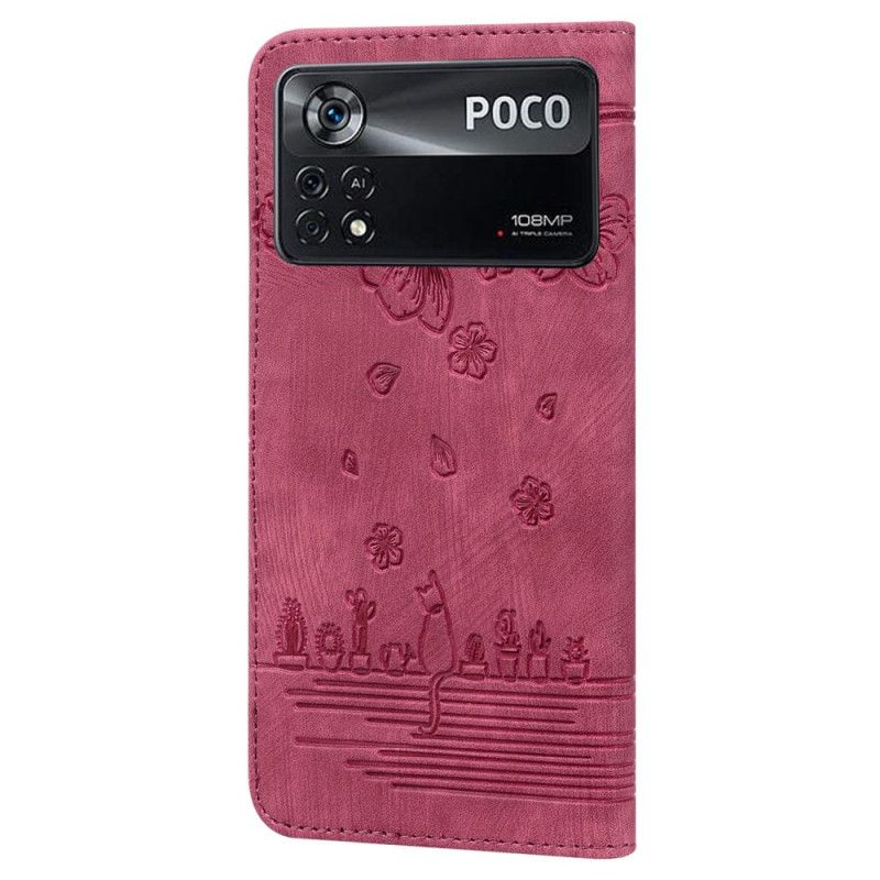 Flip Cover Poco X4 Pro 5G Med Snor Thong Blomsterkat