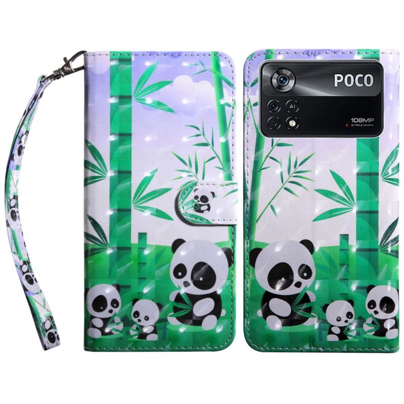 Flip Cover Poco X4 Pro 5G Med Snor Thong Panda Familie