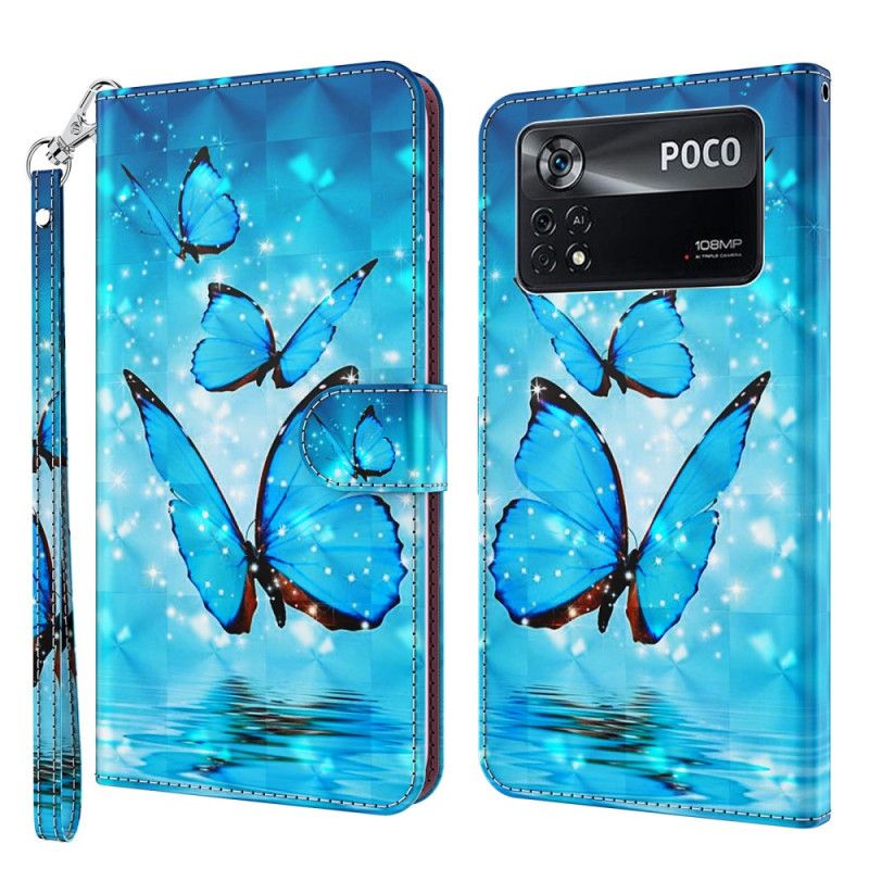 Flip Cover Poco X4 Pro 5G Med Snor Thong Sommerfugle