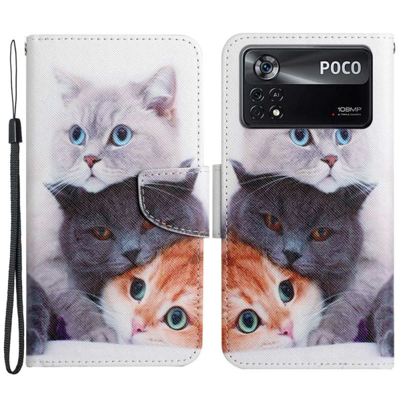 Læder Cover Poco X4 Pro 5G Med Snor Kun Strappy Cats