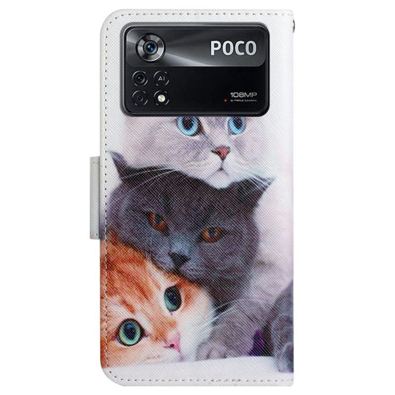 Læder Cover Poco X4 Pro 5G Med Snor Kun Strappy Cats