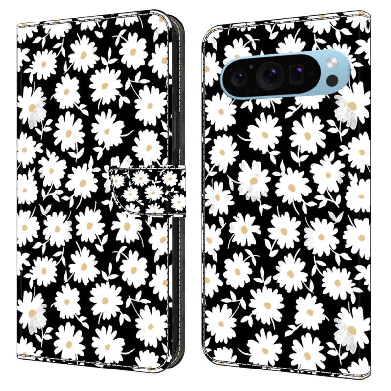 Læder Cover Google Pixel 9 Telefon Etui Blomster