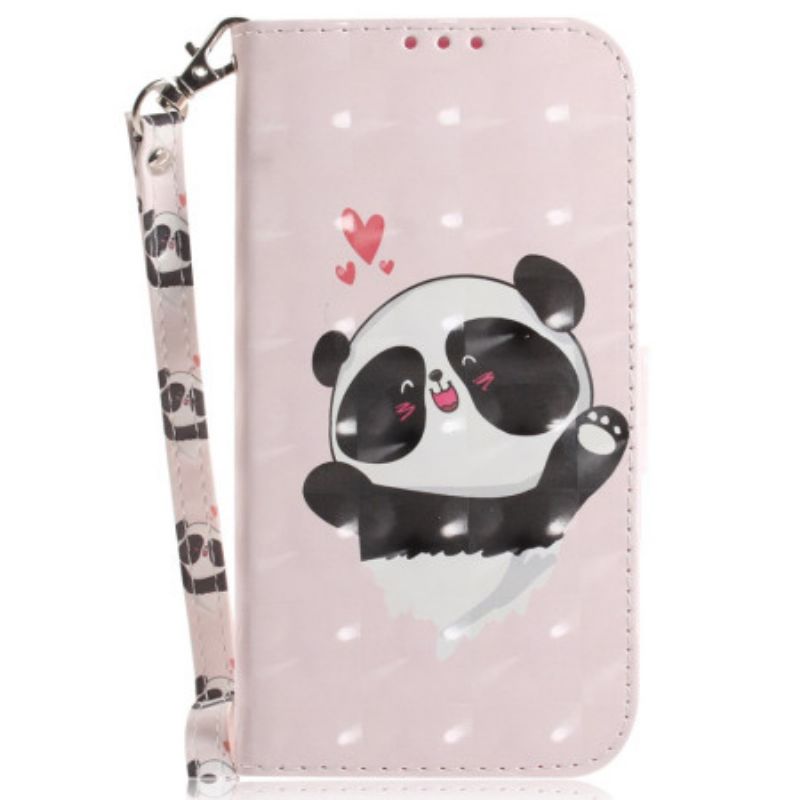 Læder Cover Google Pixel 9 Telefon Etui Panda Love Med Rem