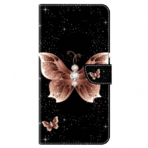 Læder Cover Google Pixel 9 Telefon Etui Pink Diamond Butterfly