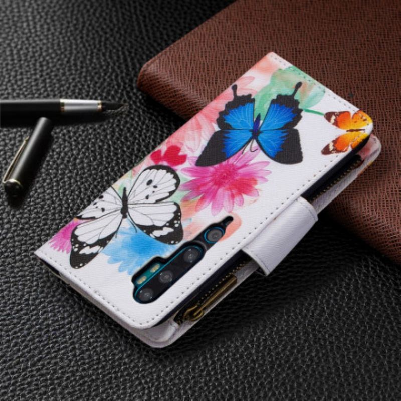 Flip Cover Xiaomi Mi Note 10 / 10 Pro Sommerfugle Med Lynlåslomme