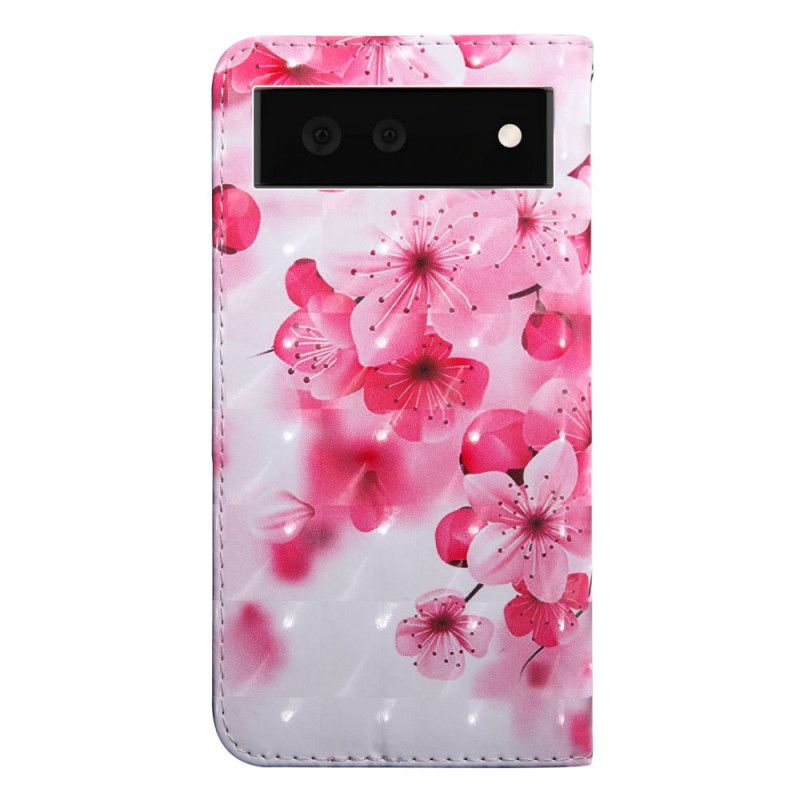 Læder Cover Google Pixel 6 Pink Blomster