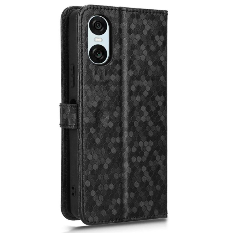 Flip Cover Sony Xperia 10 Vi Skinnende Prikker Med Rem