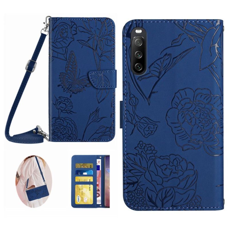 Flip Cover Sony Xperia 10 Vi Sommerfugletryk Med Skulderrem