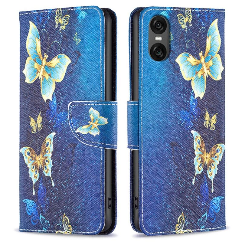 Læder Cover Sony Xperia 10 Vi Telefon Etui Gyldne Sommerfugle