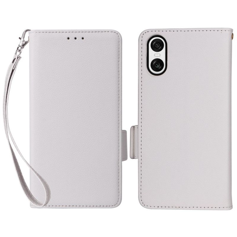 Læder Cover Sony Xperia 10 Vi Telefon Etui Litchi Texture Dobbeltspænde Og Rem