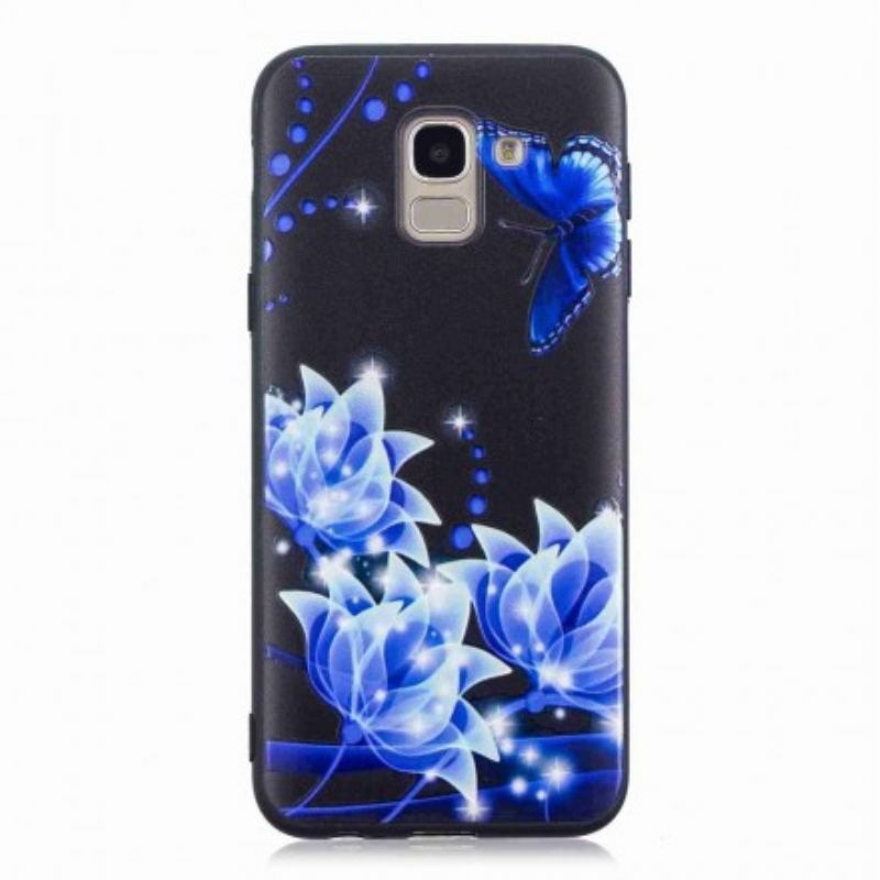 Cover Samsung Galaxy J6 Sommerfugl Og Blå Blomster