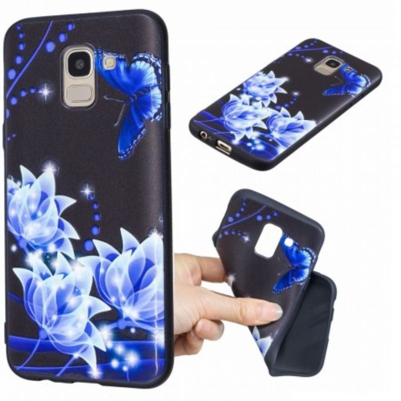 Cover Samsung Galaxy J6 Sommerfugl Og Blå Blomster