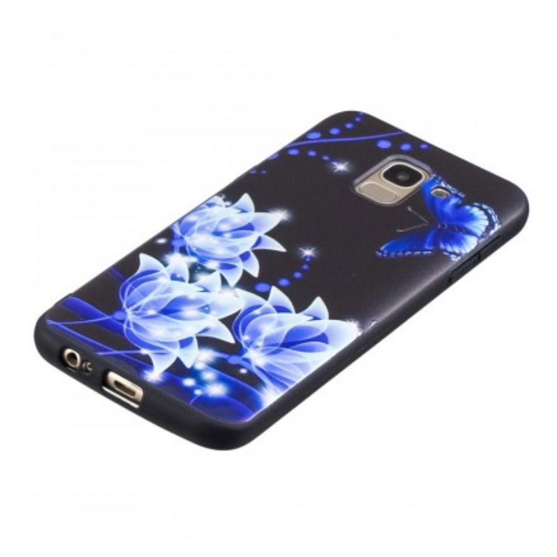 Cover Samsung Galaxy J6 Sommerfugl Og Blå Blomster