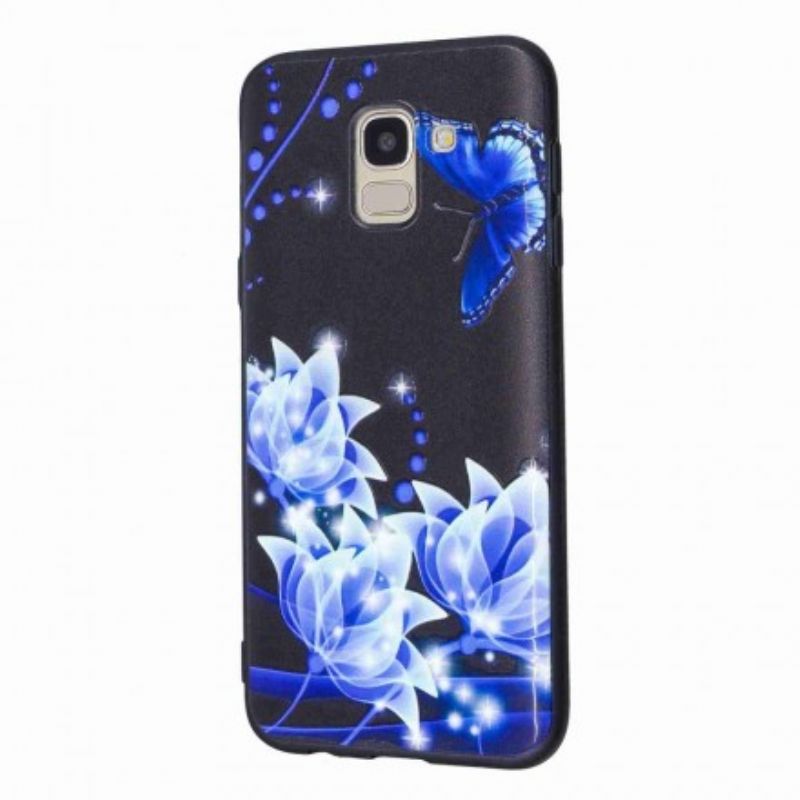 Cover Samsung Galaxy J6 Sommerfugl Og Blå Blomster