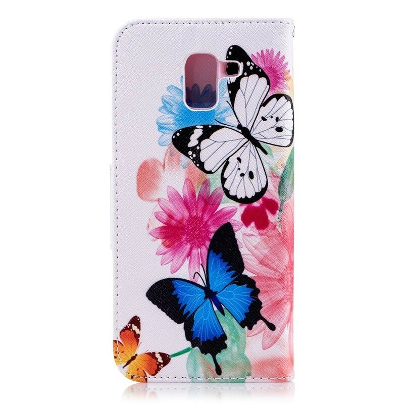 Flip Cover Samsung Galaxy J6 Malede Sommerfugle Og Blomster