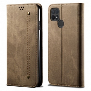 Cover Oppo A15 Flip Cover Imiteret Læder Jeans Tekstur