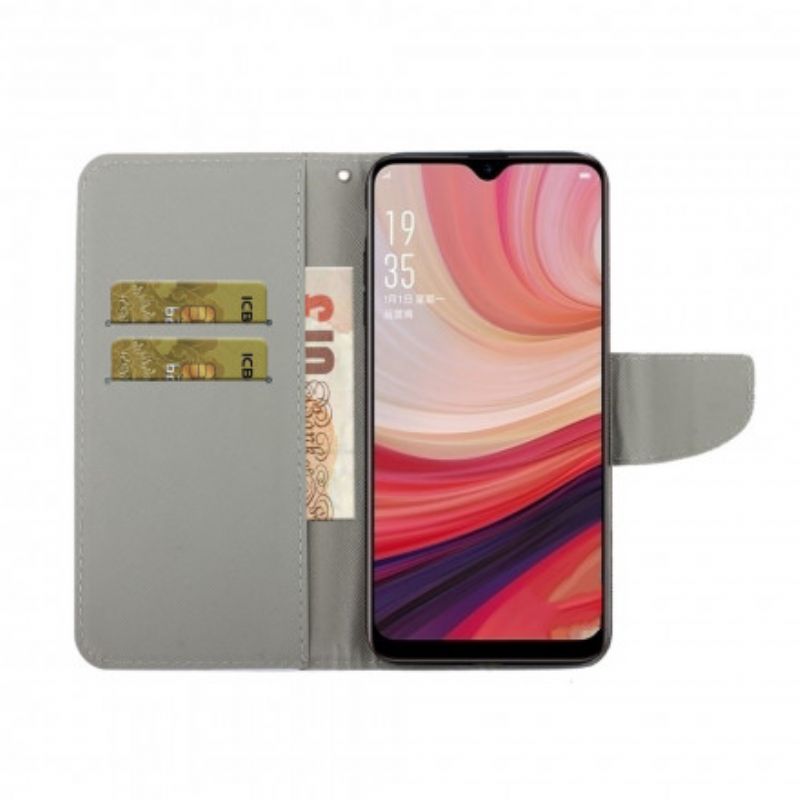 Læder Cover Oppo A15 Patchwork Med Snor