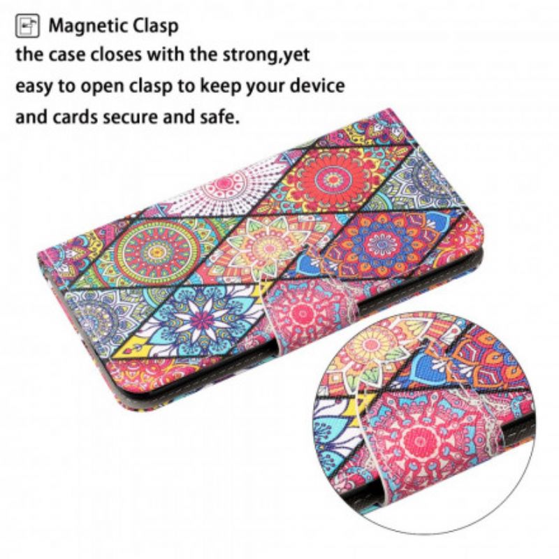 Læder Cover Oppo A15 Patchwork Med Snor