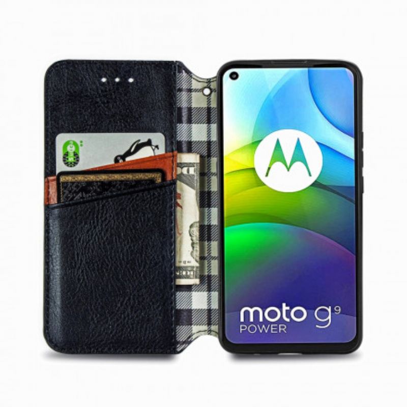 Cover Moto G9 Plus Flip Cover Lædereffekt Med Diamanttekstur