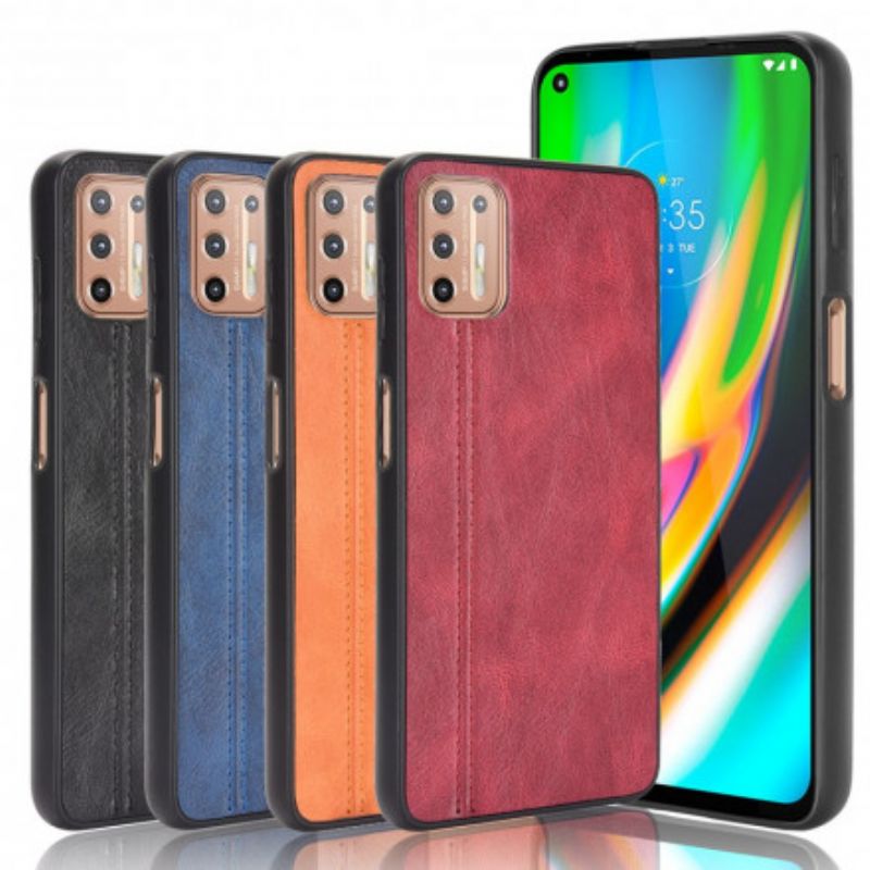 Cover Moto G9 Plus Søm Lædereffekt