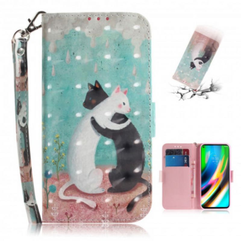 Flip Cover Moto G9 Plus Med Snor Thong Cat Friends