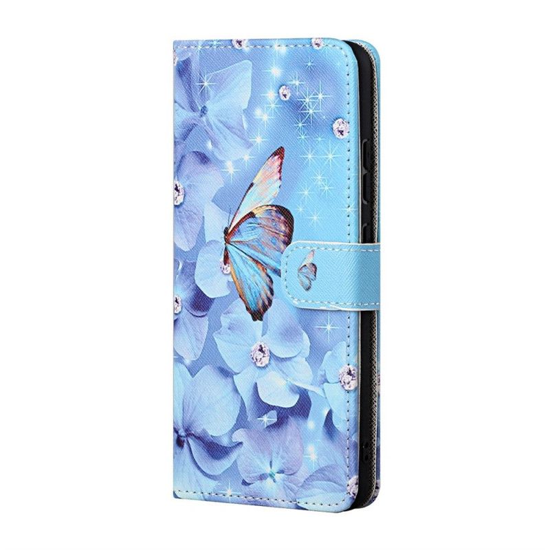 Flip Cover Samsung Galaxy M23 5G Med Snor Sommerfugle Med Diamantrem