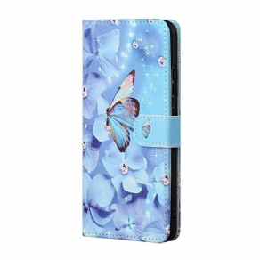 Flip Cover Samsung Galaxy M23 5G Med Snor Sommerfugle Med Diamantrem