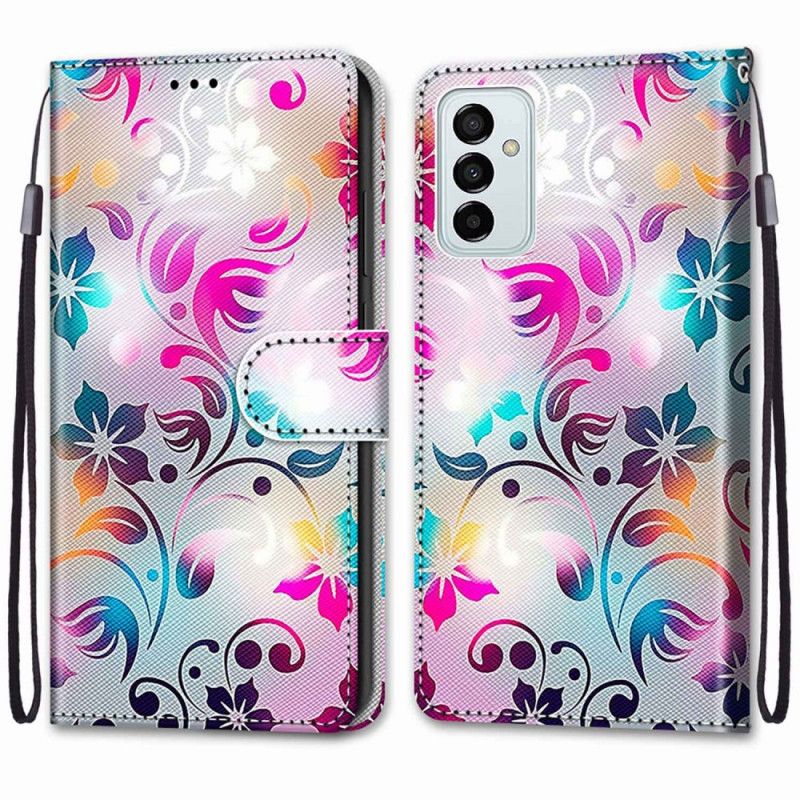 Læder Cover Samsung Galaxy M23 5G Grafik Med Snor