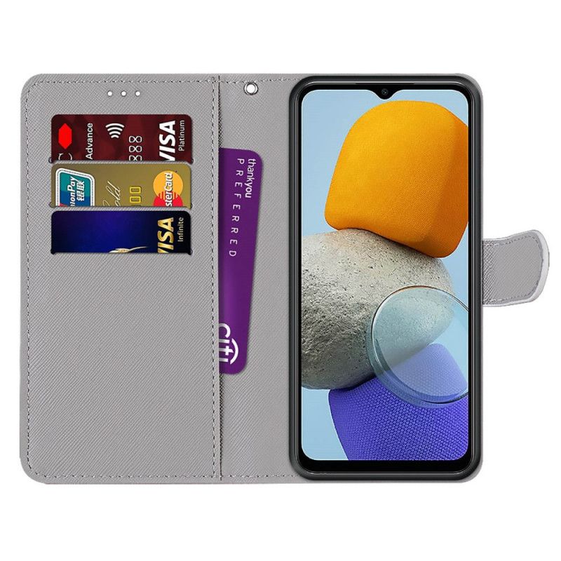 Læder Cover Samsung Galaxy M23 5G Grafik Med Snor