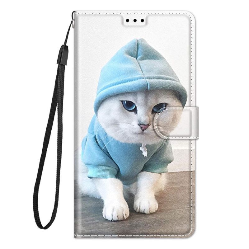 Læder Cover Samsung Galaxy M23 5G Med Snor Thong Cat Fan