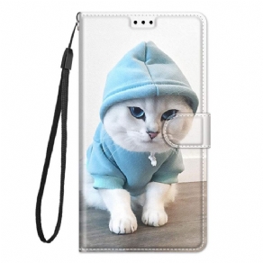 Læder Cover Samsung Galaxy M23 5G Med Snor Thong Cat Fan