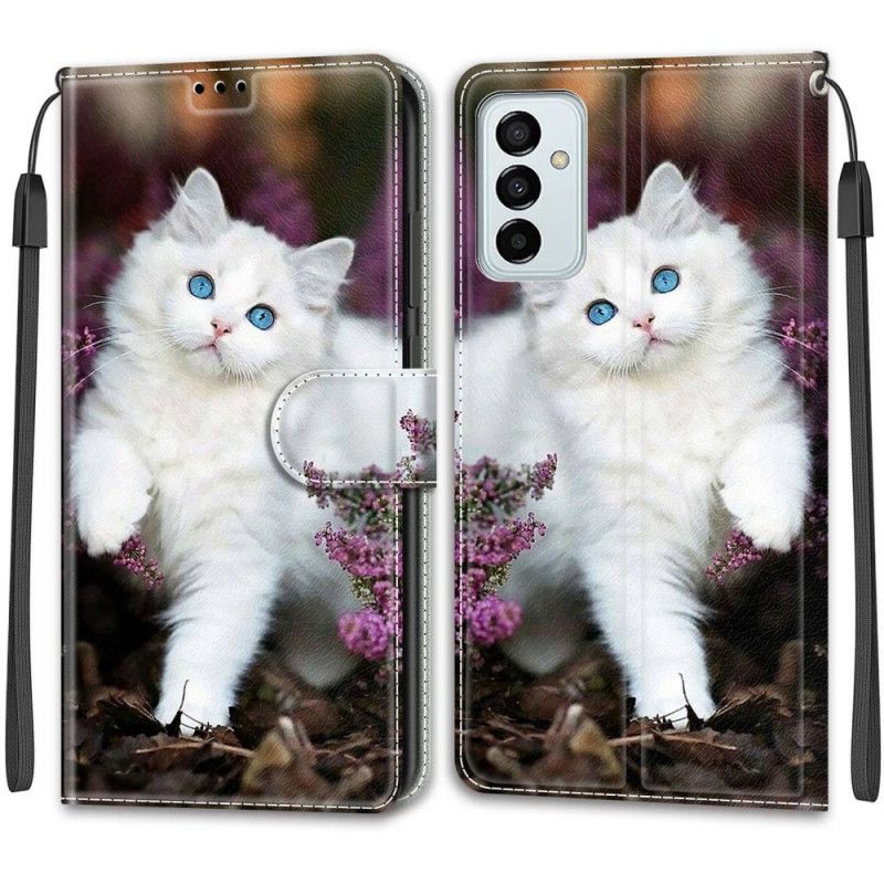 Læder Cover Samsung Galaxy M23 5G Med Snor Thong Cat Fan