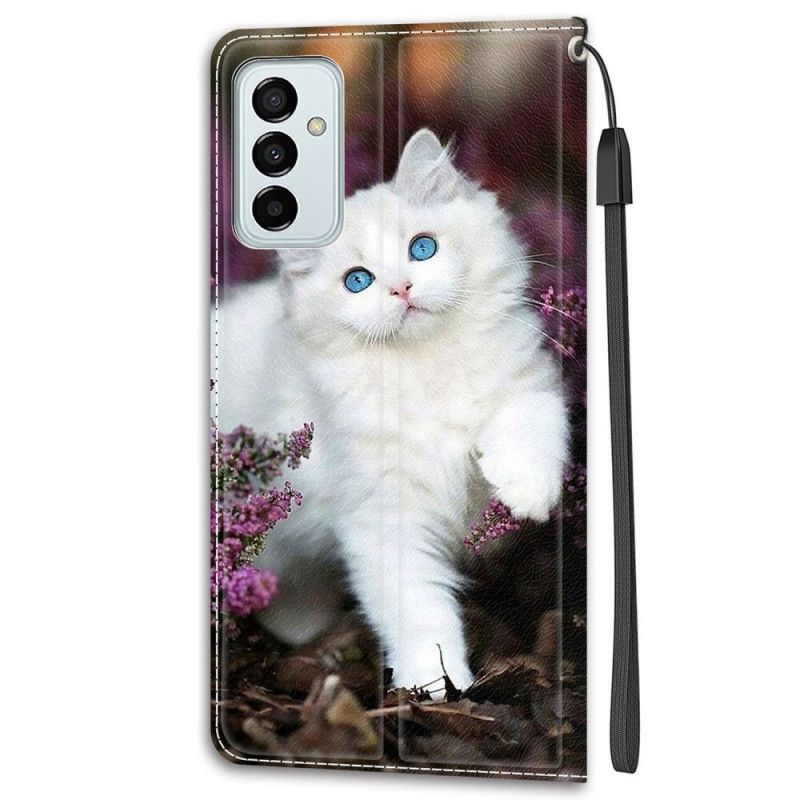 Læder Cover Samsung Galaxy M23 5G Med Snor Thong Cat Fan