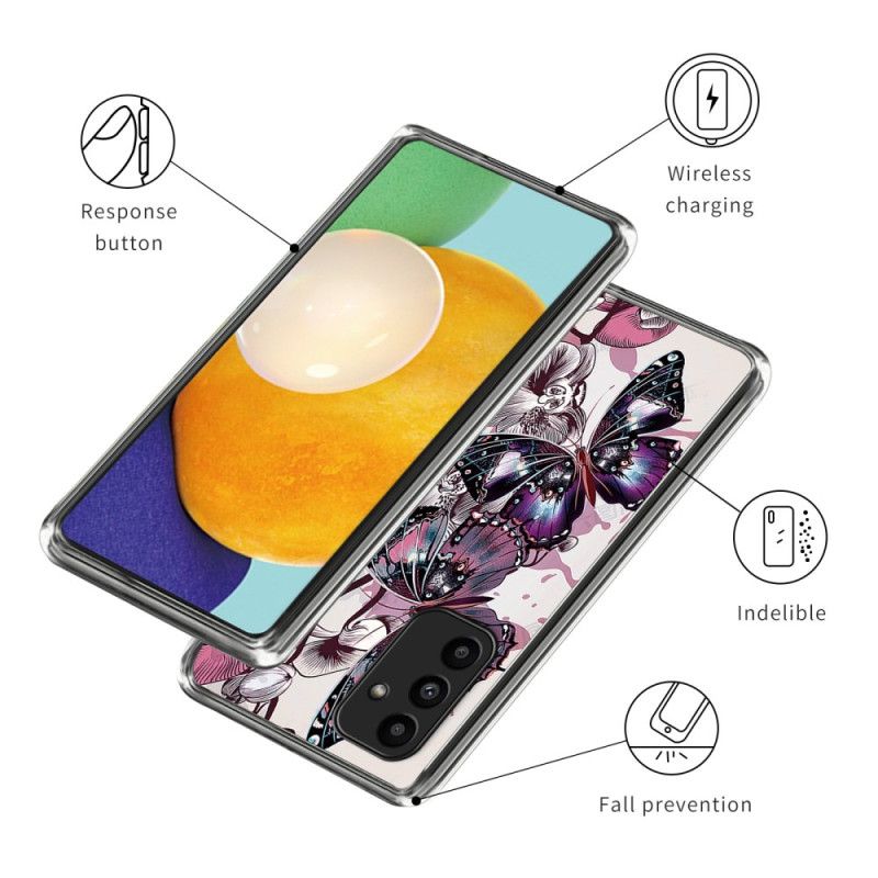 Cover Samsung Galaxy A15 Telefon Etui Lilla Sommerfugle