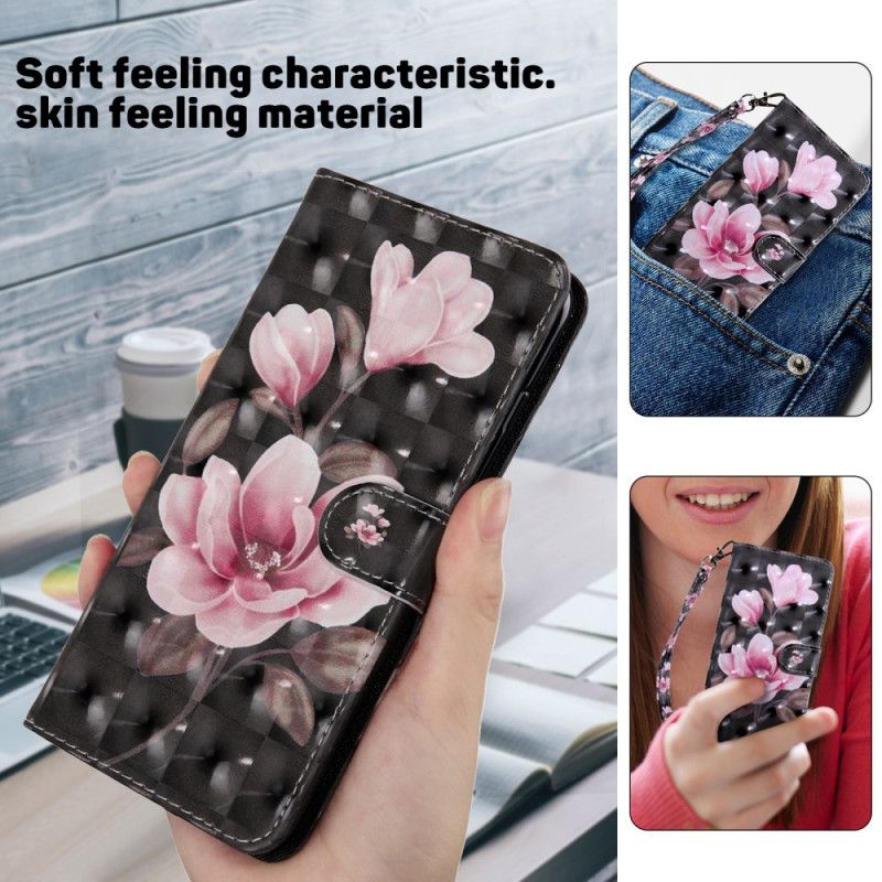 Flip Cover Samsung Galaxy A15 Blomstrende Blomster Med Rem