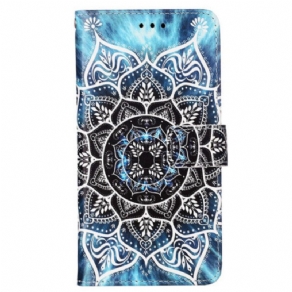 Læder Cover Samsung Galaxy A15 Blomstermandala Med Rem