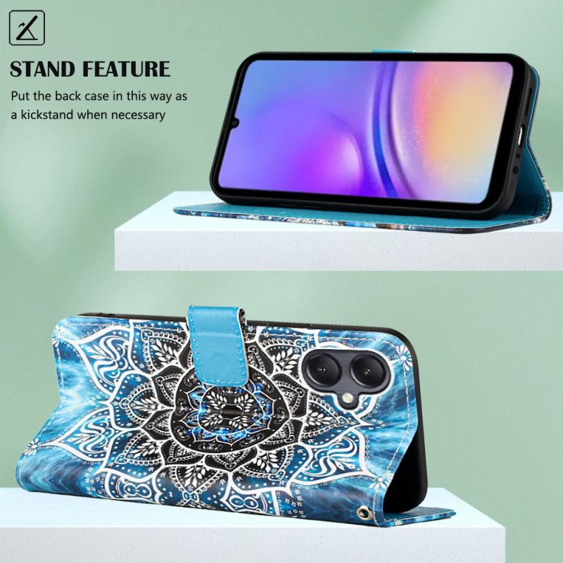 Læder Cover Samsung Galaxy A15 Blomstermandala Med Rem