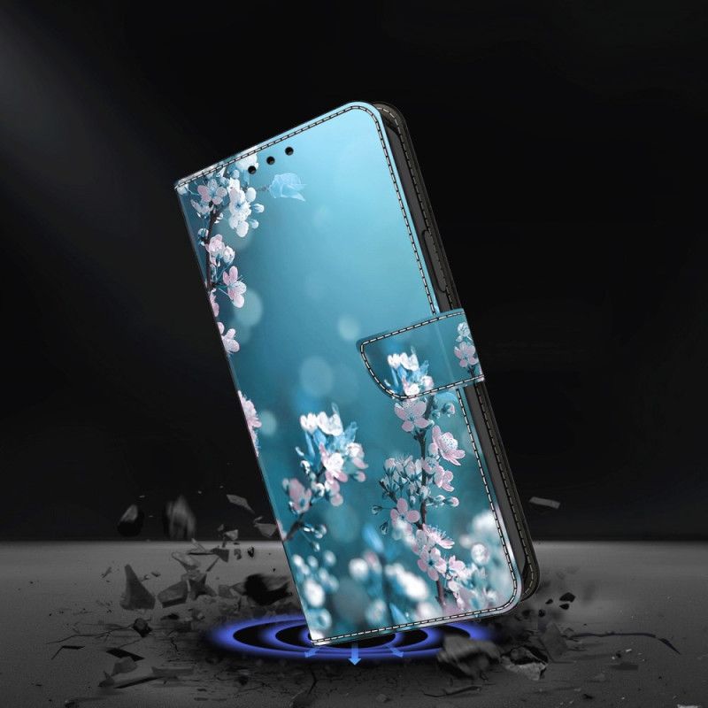 Læder Cover Samsung Galaxy A15 Hvide Blomster