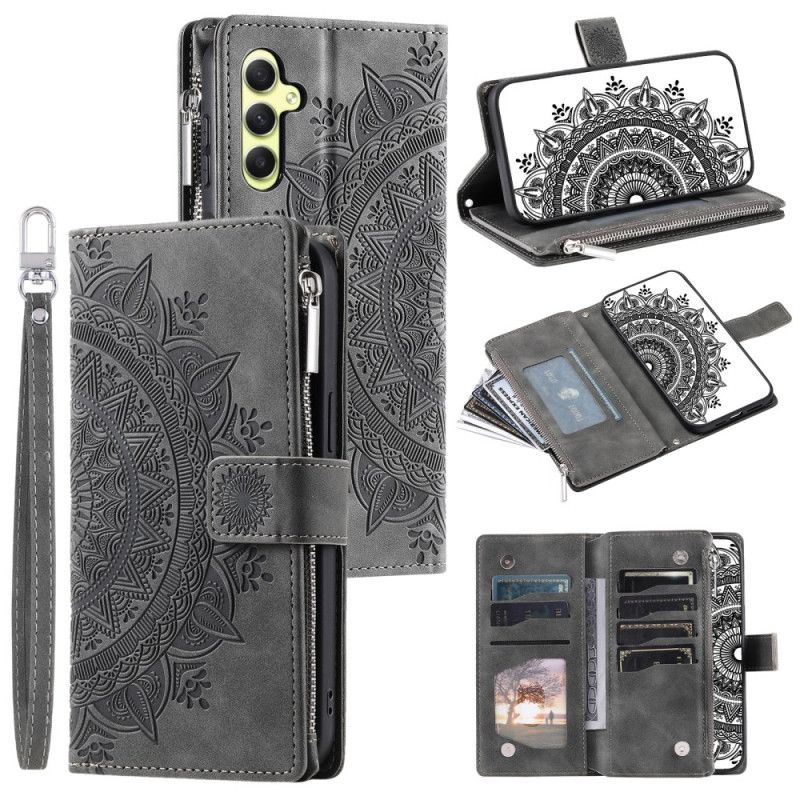 Læder Cover Samsung Galaxy A15 Mandala Print Tegnebog Med Rem