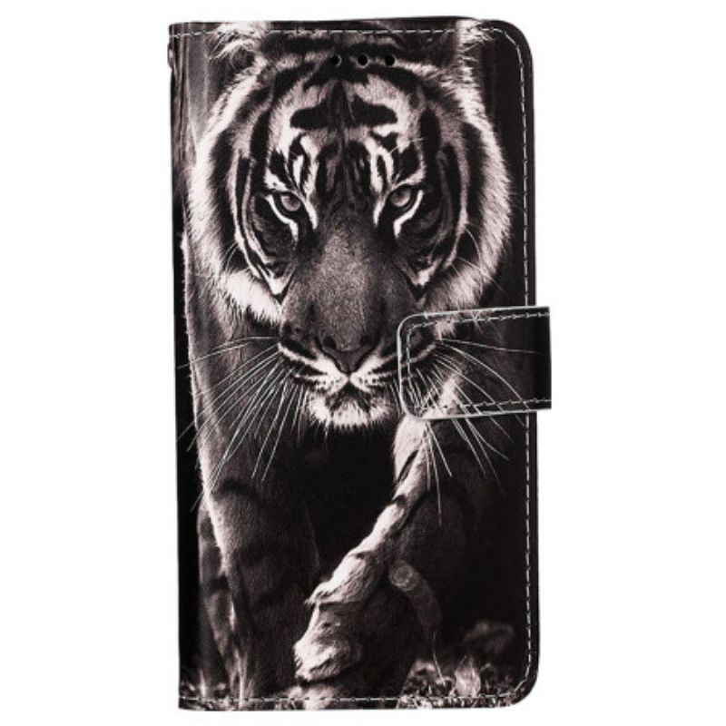 Læder Cover Samsung Galaxy A15 Telefon Etui Tiger Med Rem