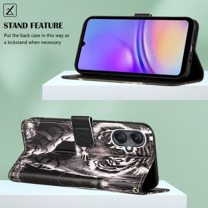 Læder Cover Samsung Galaxy A15 Telefon Etui Tiger Med Rem