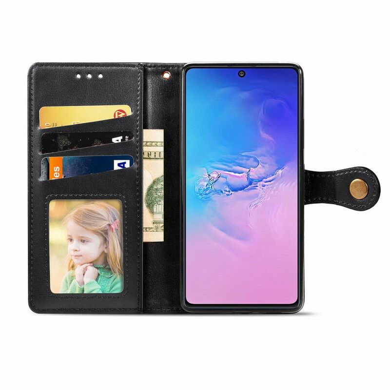 Flip Cover Samsung Galaxy S10 Lite Imiteret Læder Og Vintage Lås