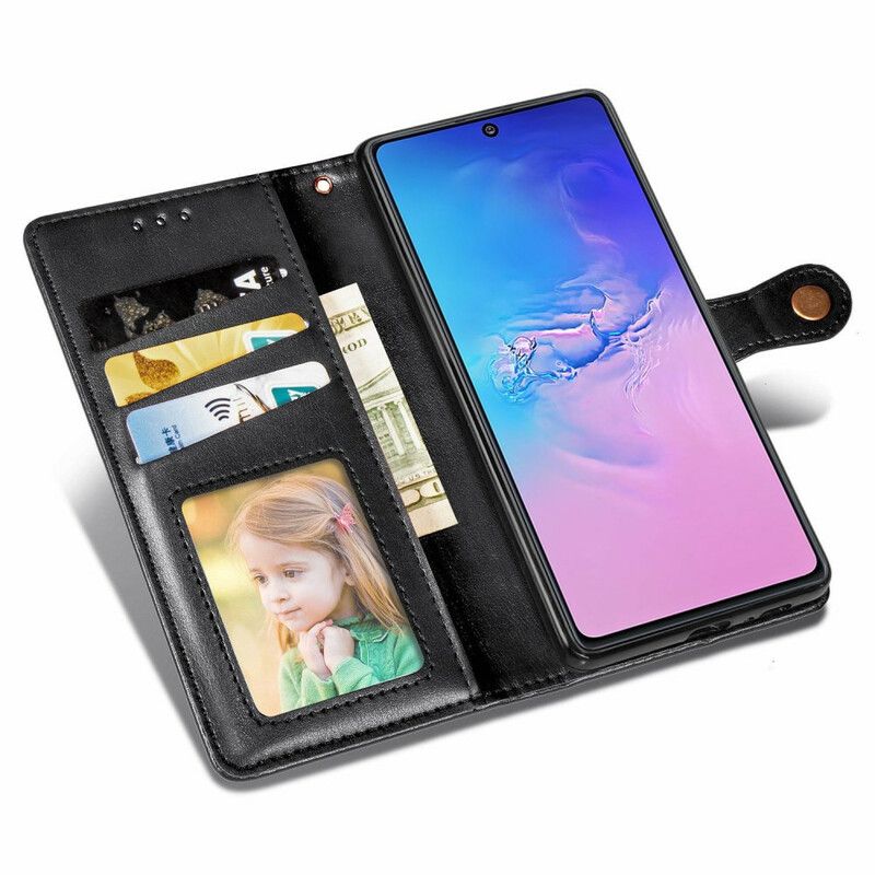 Flip Cover Samsung Galaxy S10 Lite Imiteret Læder Og Vintage Lås