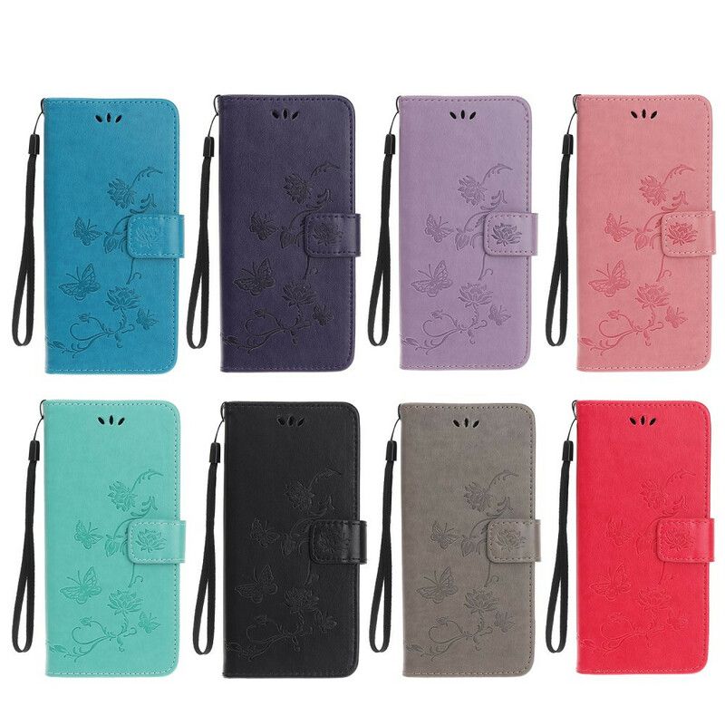 Flip Cover Samsung Galaxy S10 Lite Med Snor Thong Sommerfugle Og Blomster