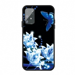 Mobilcover Samsung Galaxy S10 Lite Sommerfugl Og Blå Blomster