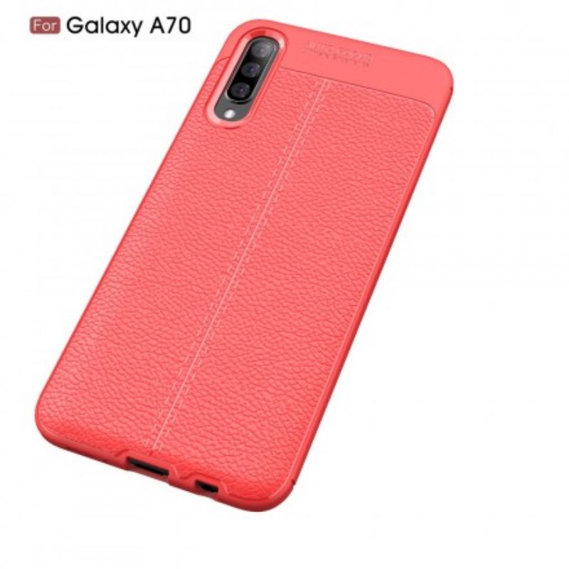 Cover Samsung Galaxy A70 Dobbelt Linje Litchi Lædereffekt