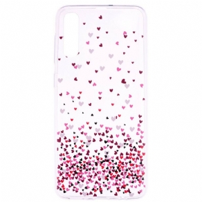 Cover Samsung Galaxy A70 Transparente Flere Røde Hjerter